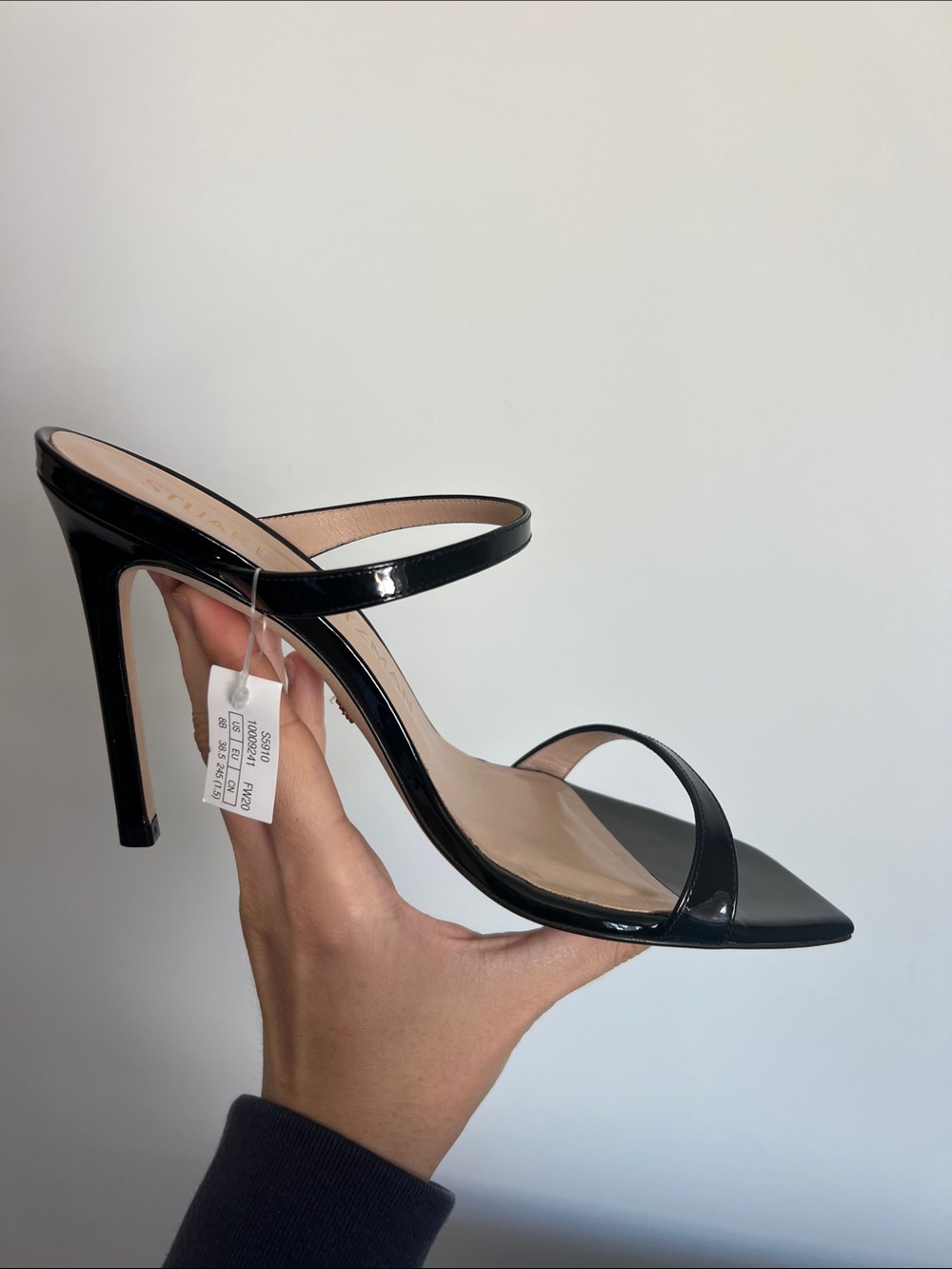 Stuart Weitzman aleena 75 black patent leather open toe strappy heeled sandals - Picture 10 of 11